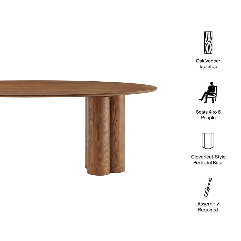 Renwick 79 Inch Oval Oak Veneer Dining Table with Pedestal Base in Walnut