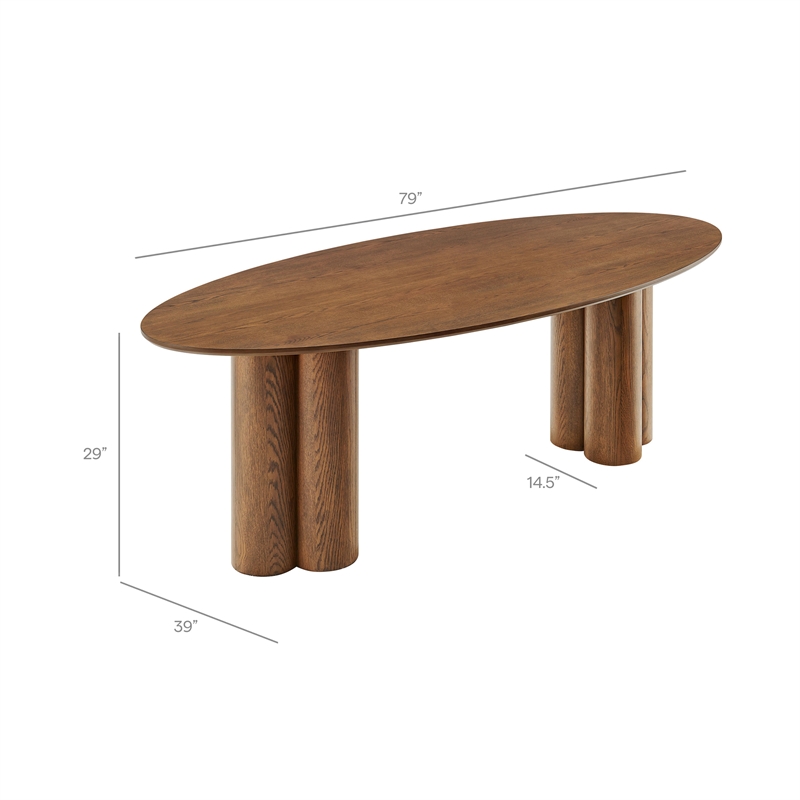 Renwick 79 Inch Oval Oak Veneer Dining Table with Pedestal Base in Walnut