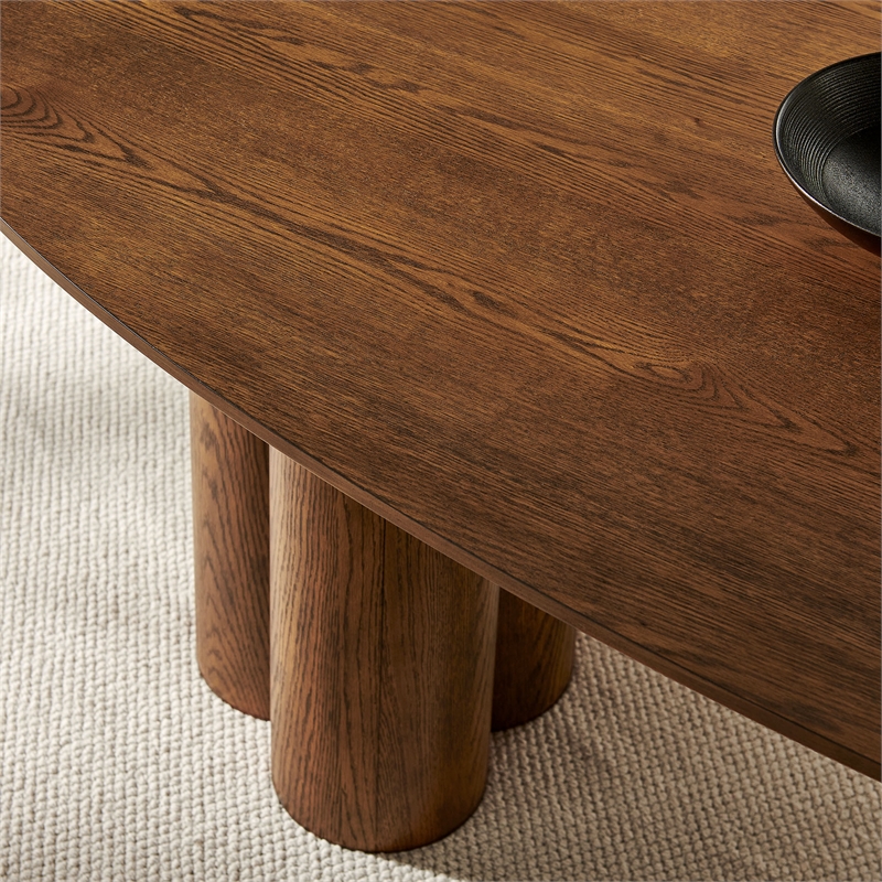 Renwick 79 Inch Oval Oak Veneer Dining Table with Pedestal Base in Walnut