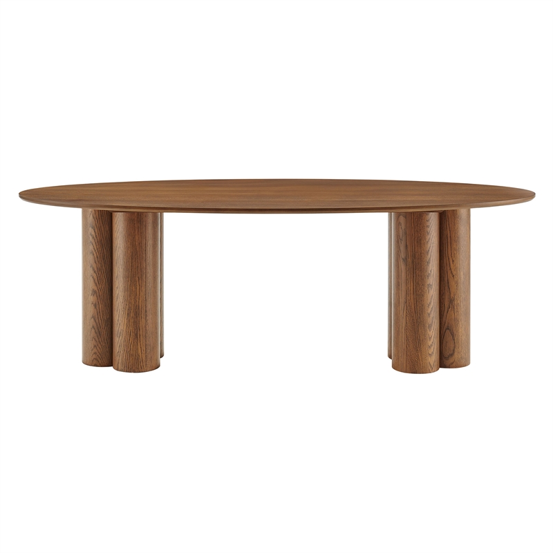 Renwick 79 Inch Oval Oak Veneer Dining Table with Pedestal Base in Walnut