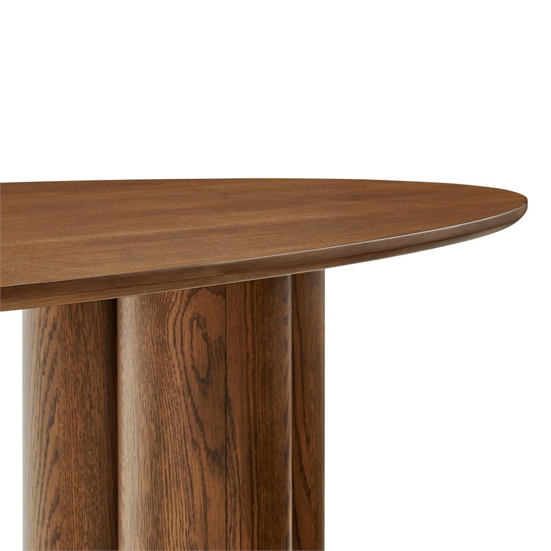 Renwick 79 Inch Oval Oak Veneer Dining Table with Pedestal Base in Walnut