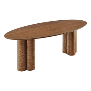 Renwick 79 Inch Oval Oak Veneer Dining Table with Pedestal Base in Walnut