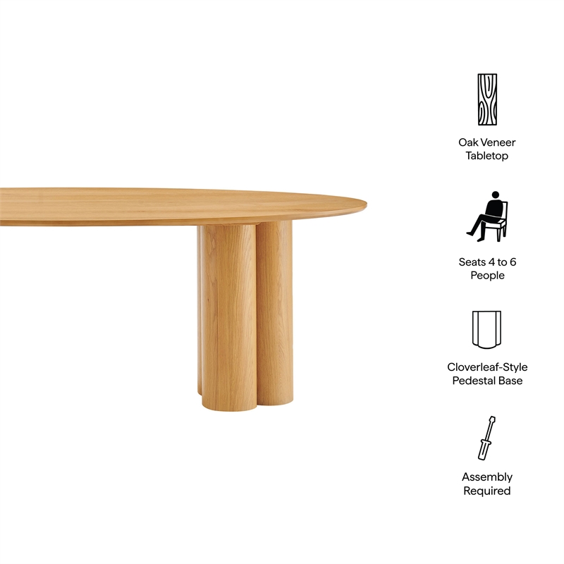 Renwick 79 Inch Oval Oak Veneer Dining Table with Pedestal Base in Oak