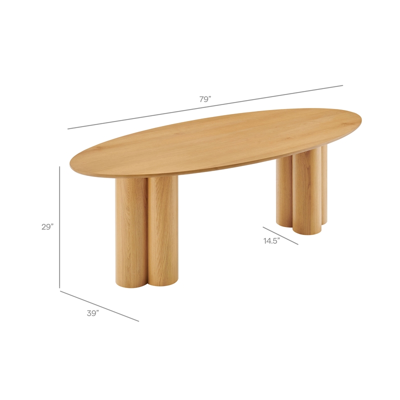 Renwick 79 Inch Oval Oak Veneer Dining Table with Pedestal Base in Oak