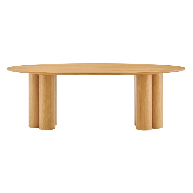 Renwick 79 Inch Oval Oak Veneer Dining Table with Pedestal Base in Oak