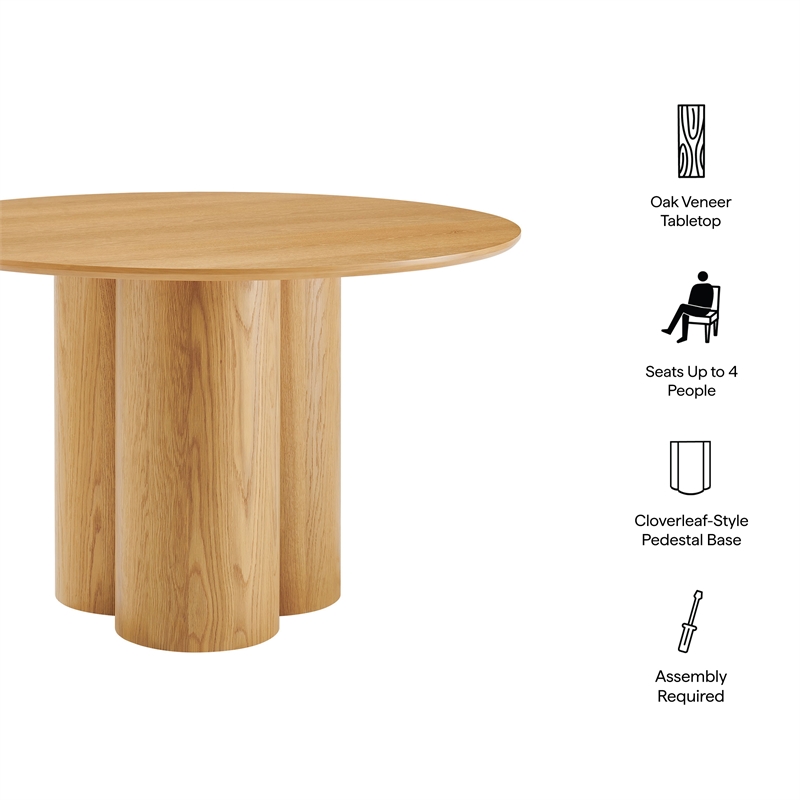 Renwick 47 Inch Round Oak Veneer Dining Table with Pedestal Base in Oak