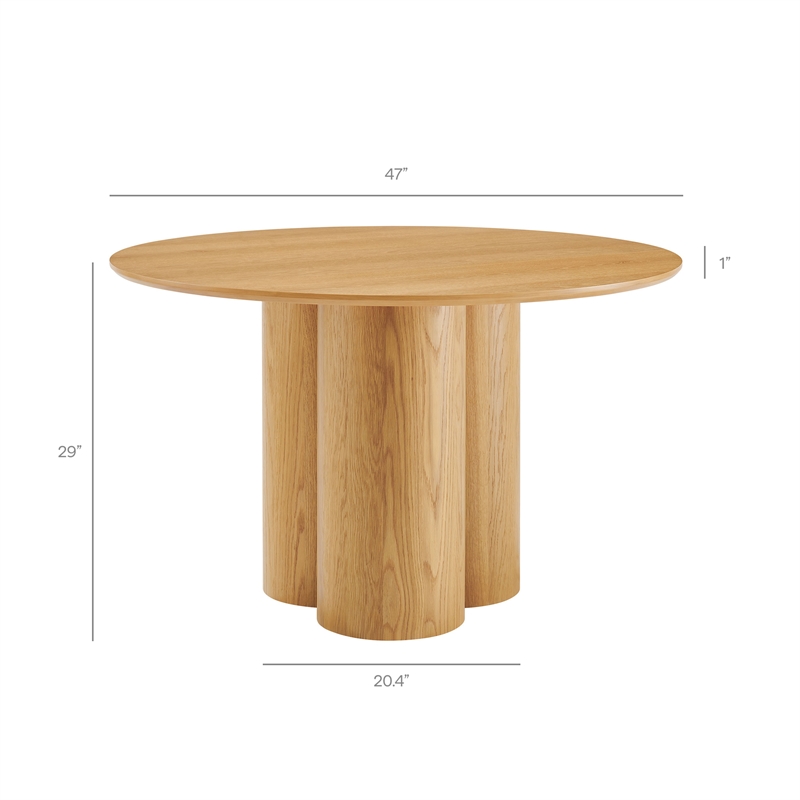 Renwick 47 Inch Round Oak Veneer Dining Table with Pedestal Base in Oak
