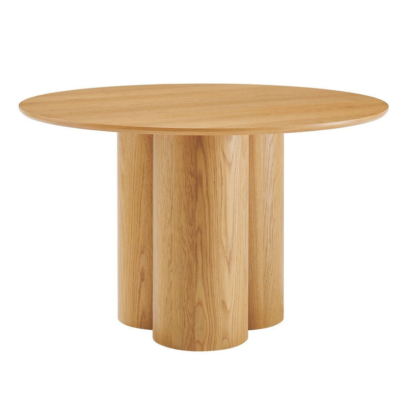 Renwick 47 Inch Round Oak Veneer Dining Table with Pedestal Base in Oak