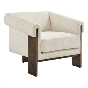 Halbrook Linen Blend Accent Chair with Wood Tripod Base in Ivory