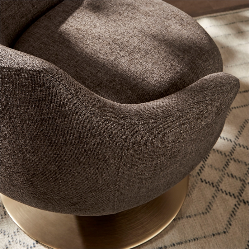 Quimby Chenille Swivel Accent Chair with Metal Base in Espresso