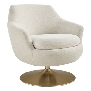 Quimby Chenille Swivel Accent Chair with Metal Base in Ivory