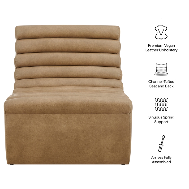 Corbin Vegan Leather Accent Chair with Channel Tufting in Toast