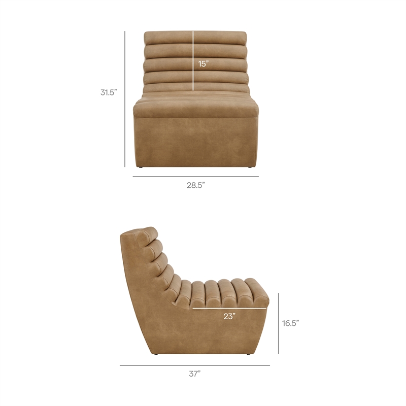 Corbin Vegan Leather Accent Chair with Channel Tufting in Toast