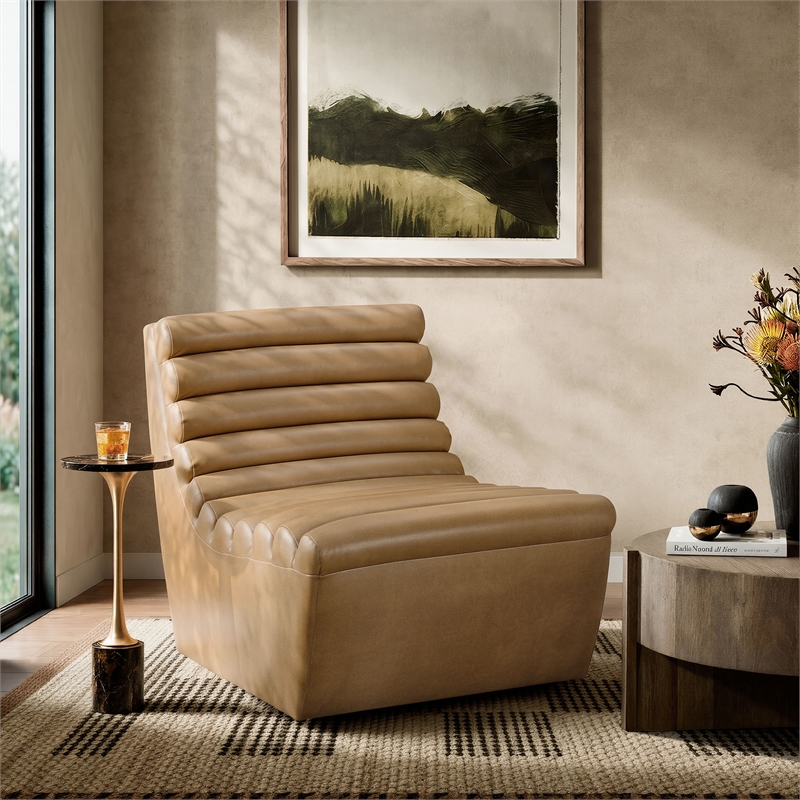 Corbin Vegan Leather Accent Chair with Channel Tufting in Toast