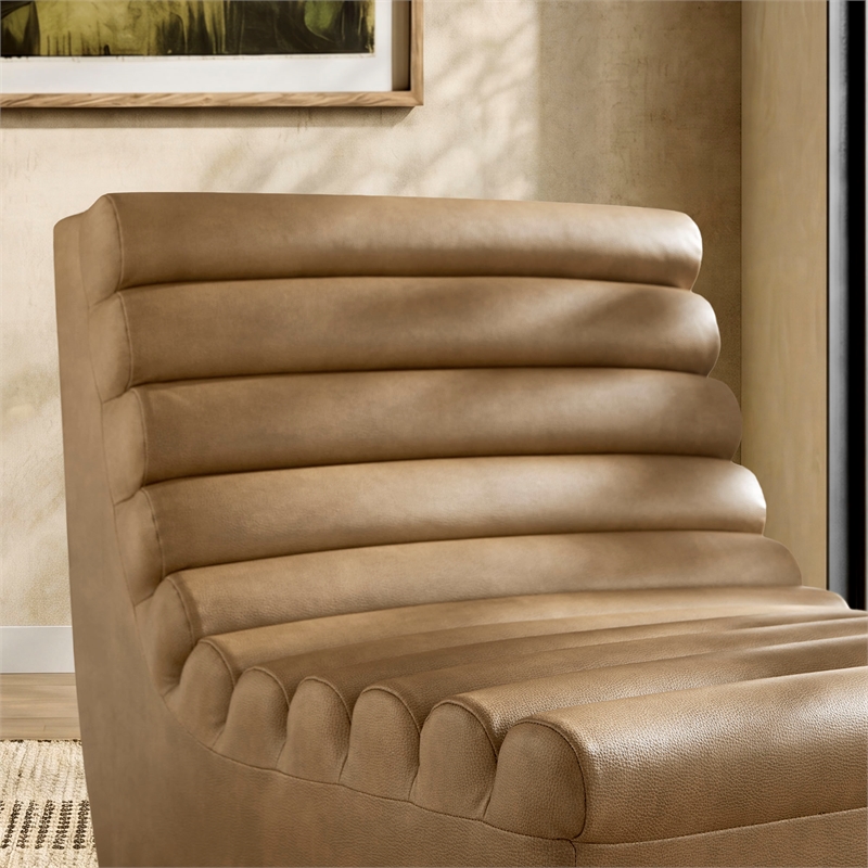 Corbin Vegan Leather Accent Chair with Channel Tufting in Toast