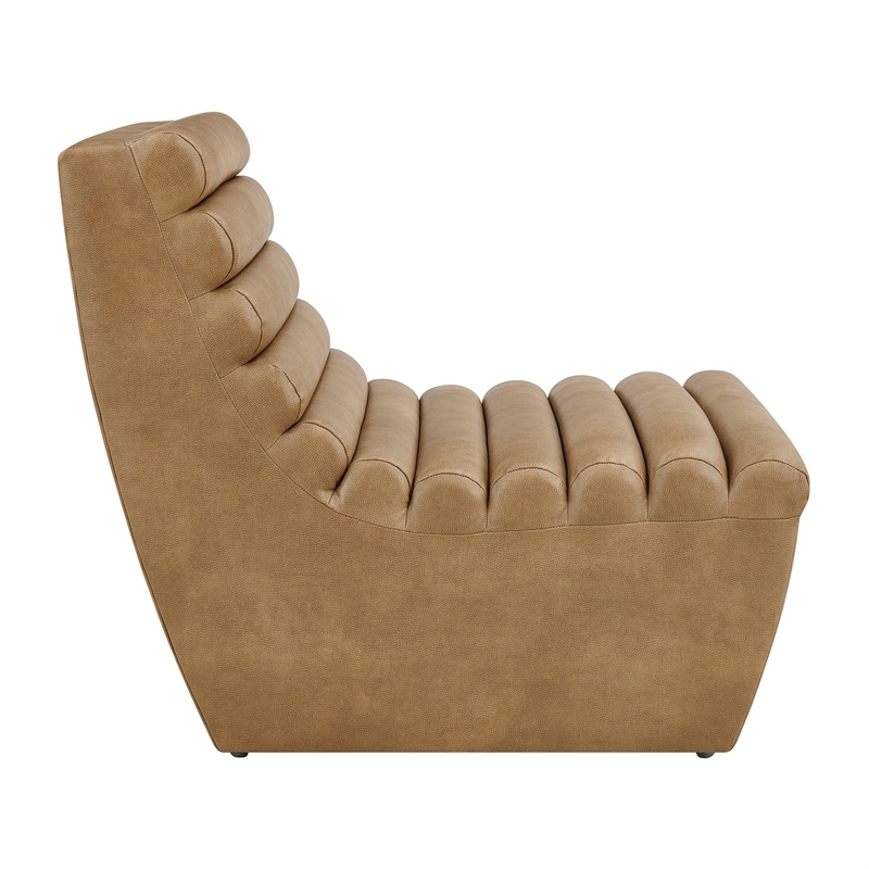 Corbin Vegan Leather Accent Chair with Channel Tufting in Toast