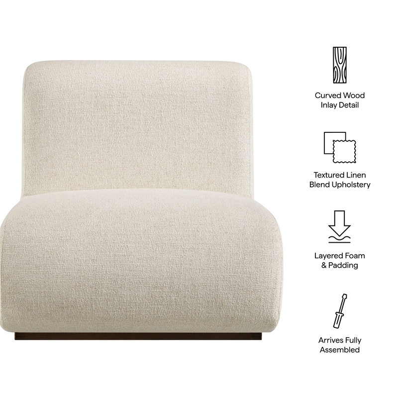 Denby Linen Blend Accent Chair with Wood Inlay in Ivory