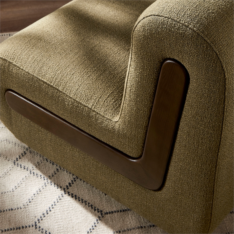 Denby Linen Blend Accent Chair with Wood Inlay in Olive