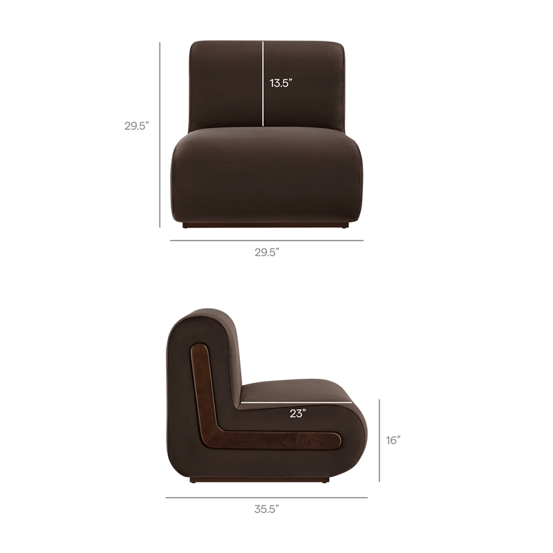 Denby Performance Velvet Accent Chair with Wood Inlay in Chocolate Brown