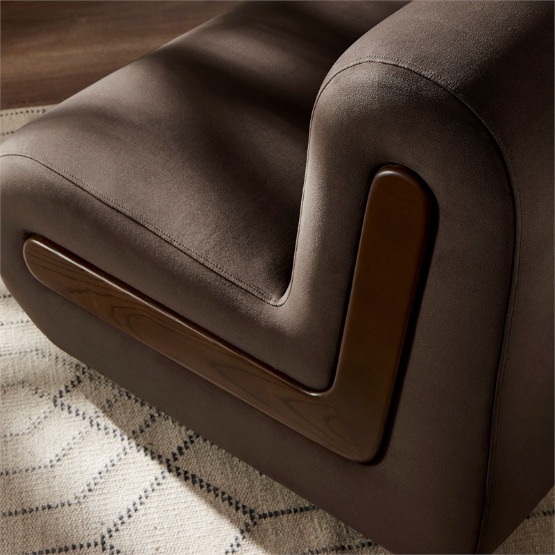 Denby Performance Velvet Accent Chair with Wood Inlay in Chocolate Brown