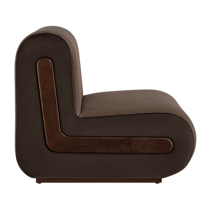 Denby Performance Velvet Accent Chair with Wood Inlay in Chocolate Brown