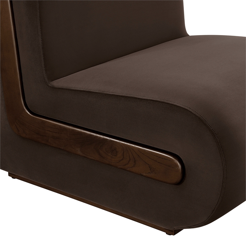 Denby Performance Velvet Accent Chair with Wood Inlay in Chocolate Brown