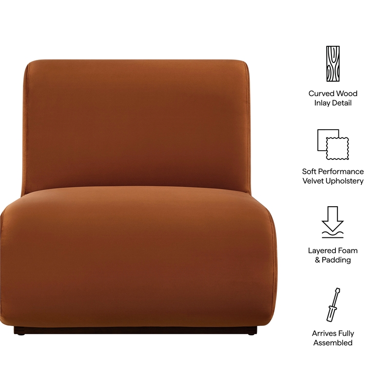 Denby Performance Velvet Accent Chair with Wood Inlay in Rust