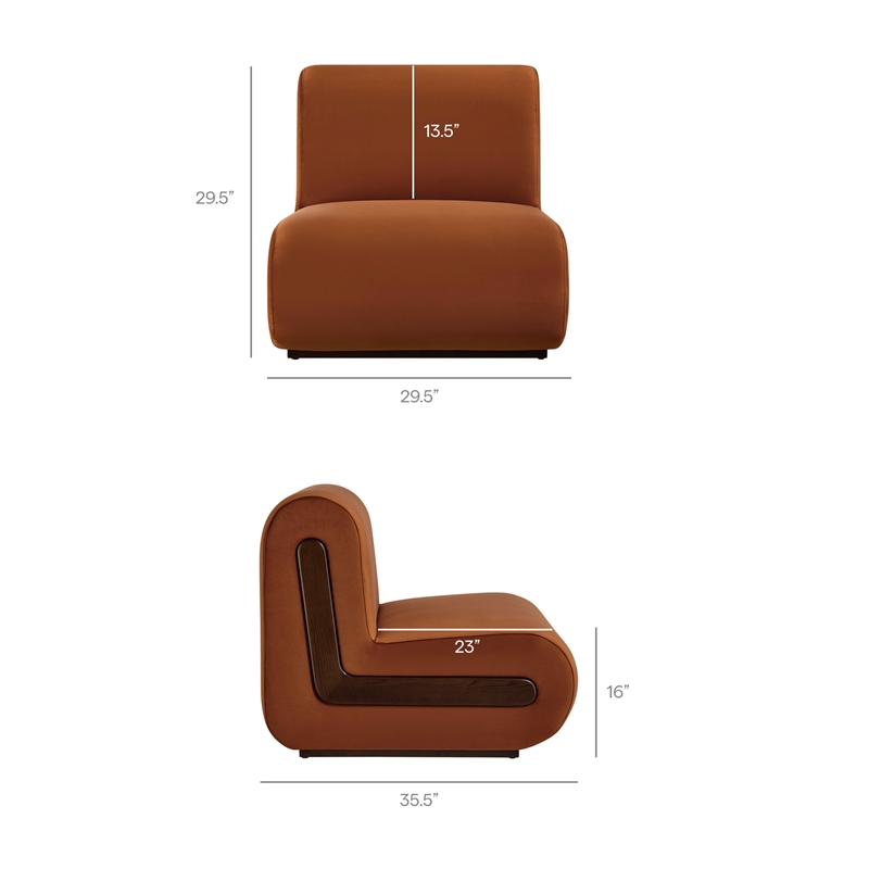 Denby Performance Velvet Accent Chair with Wood Inlay in Rust