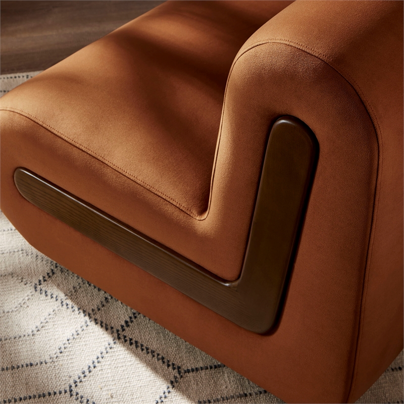 Denby Performance Velvet Accent Chair with Wood Inlay in Rust