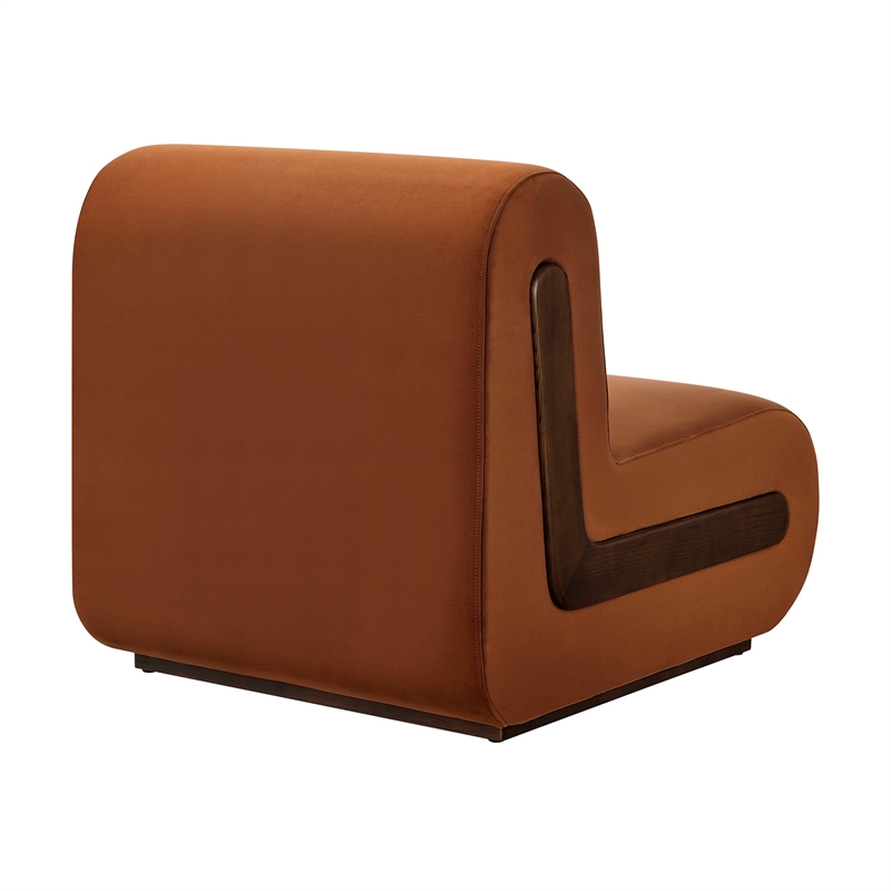 Denby Performance Velvet Accent Chair with Wood Inlay in Rust