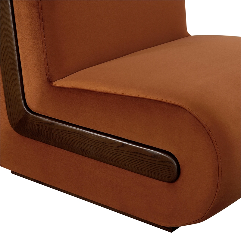 Denby Performance Velvet Accent Chair with Wood Inlay in Rust
