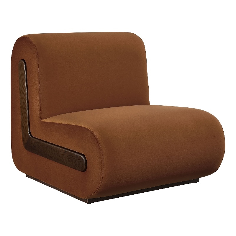 Denby Performance Velvet Accent Chair with Wood Inlay in Rust