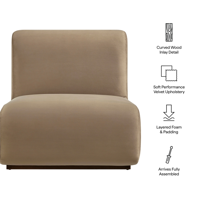 Denby Performance Velvet Accent Chair with Wood Inlay in Taupe