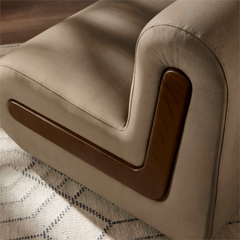 Denby Performance Velvet Accent Chair with Wood Inlay in Taupe