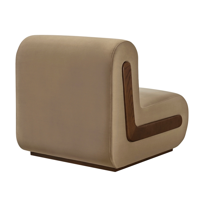 Denby Performance Velvet Accent Chair with Wood Inlay in Taupe