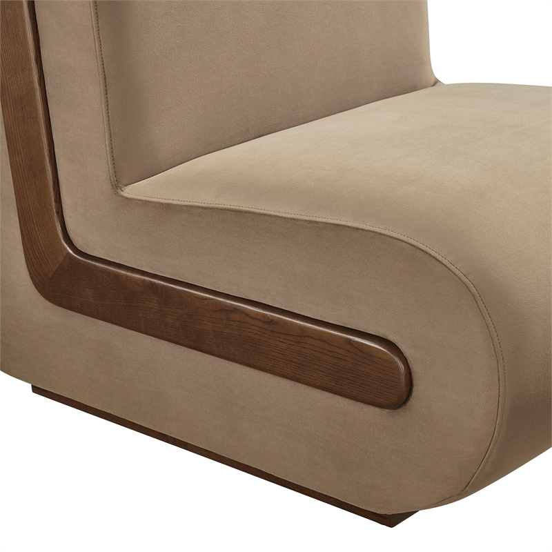 Denby Performance Velvet Accent Chair with Wood Inlay in Taupe