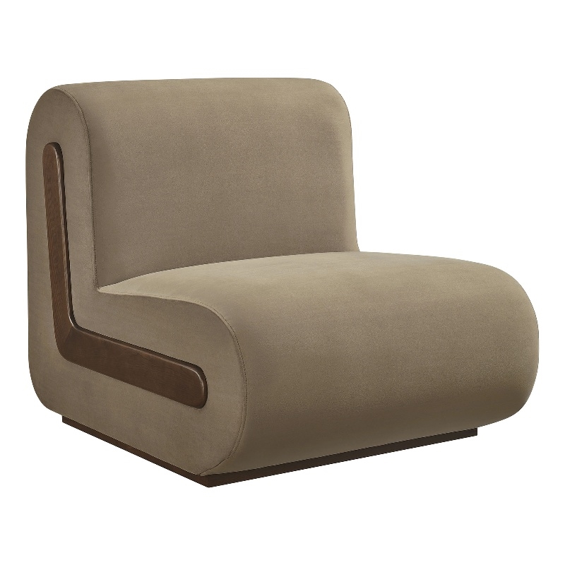 Denby Performance Velvet Accent Chair with Wood Inlay in Taupe