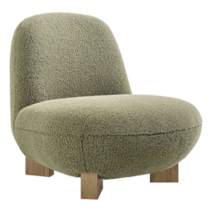 Norwood Faux Mohair Accent Chair with Wood Legs in Moss