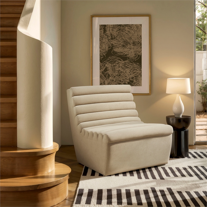 Corbin Performance Fleece Accent Chair with Channel Tufting in Bisque
