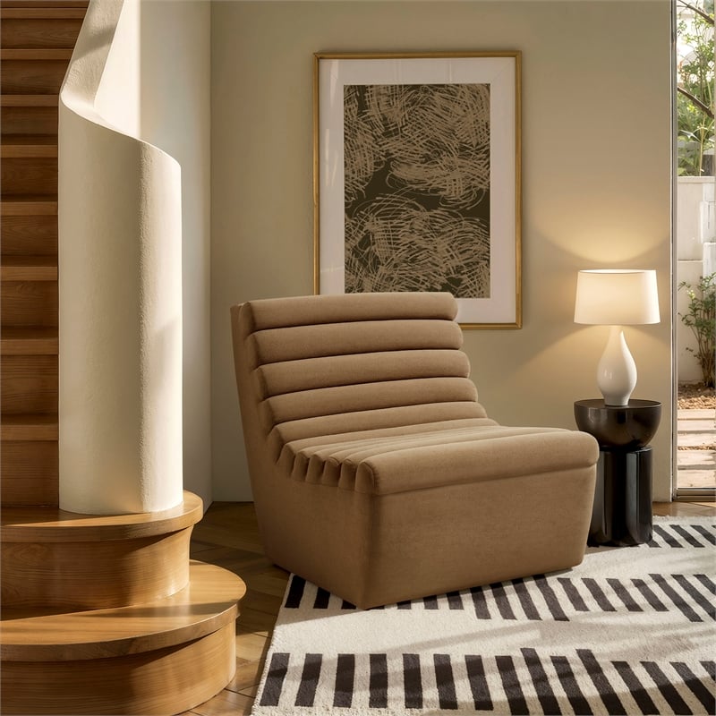 Corbin Performance Fleece Accent Chair with Channel Tufting in Latte