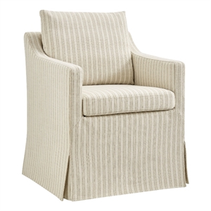 Serene Striped Fabric Dining Armchair with Pleated Skirt in Oatmeal Stripe