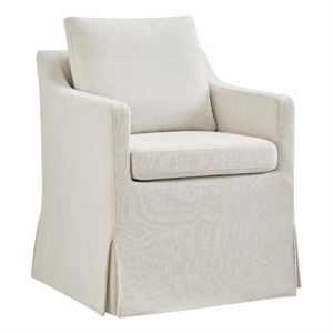 Serene Performance Fabric Dining Armchair with Floor-Length Skirt in Linen