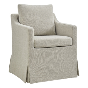 Serene Performance Fabric Dining Armchair with Floor-Length Skirt in Salt