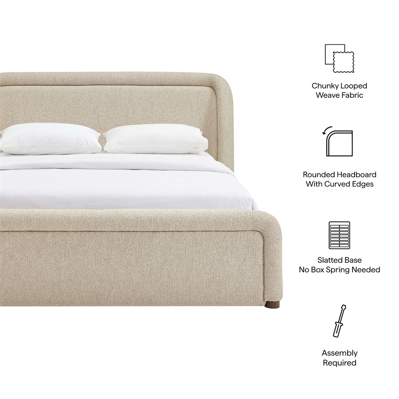Tasmin Upholstered Fabric King Platform Bed with Rounded Headboard in Linen