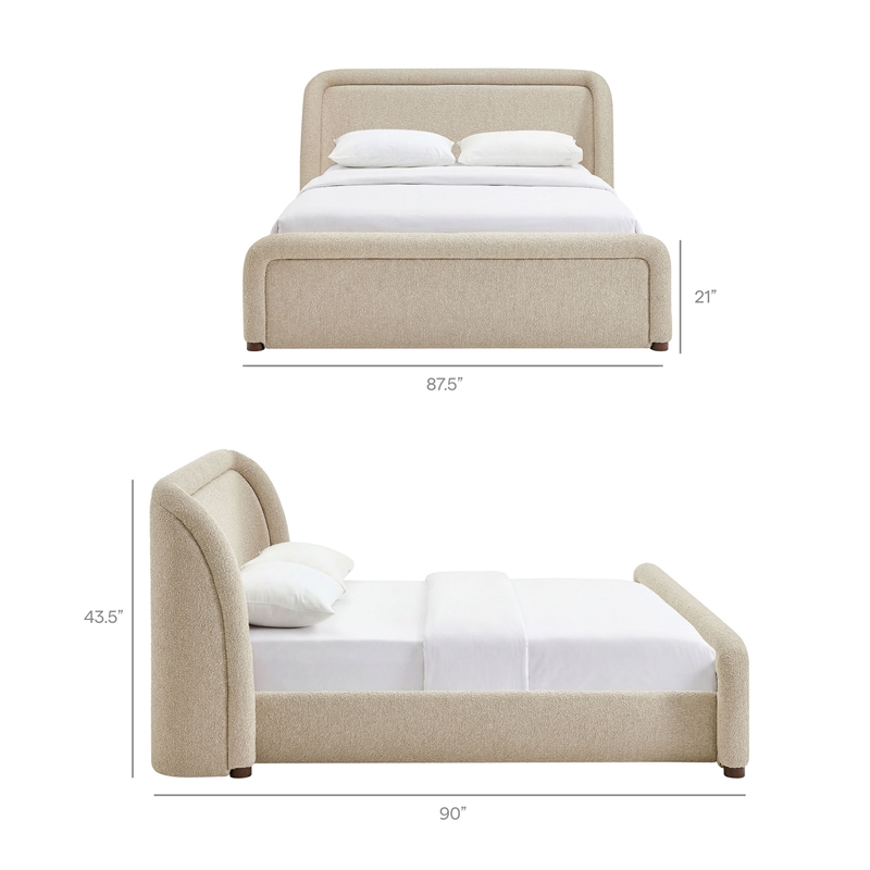 Tasmin Upholstered Fabric King Platform Bed with Rounded Headboard in Linen