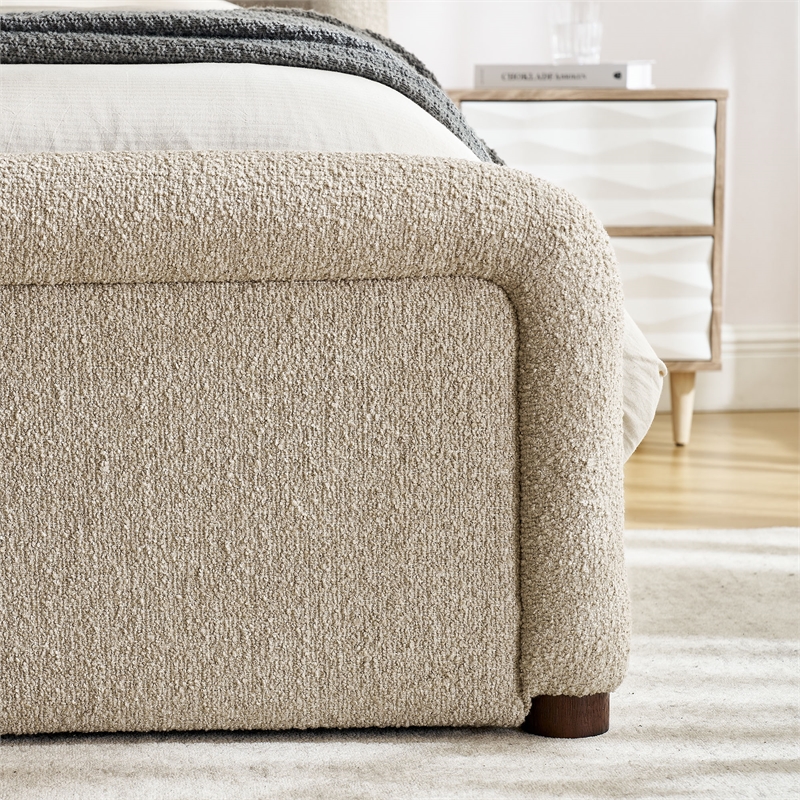 Tasmin Upholstered Fabric King Platform Bed with Rounded Headboard in Linen