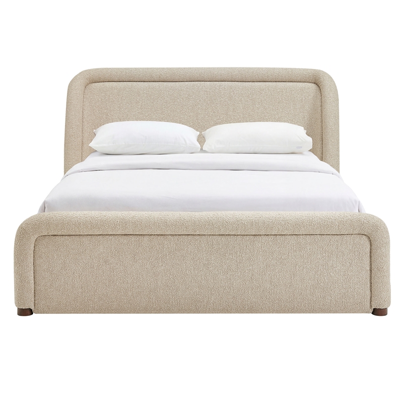 Tasmin Upholstered Fabric King Platform Bed with Rounded Headboard in Linen