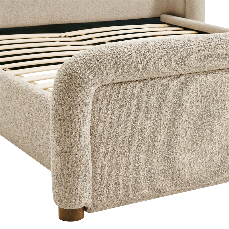 Tasmin Upholstered Fabric King Platform Bed with Rounded Headboard in Linen