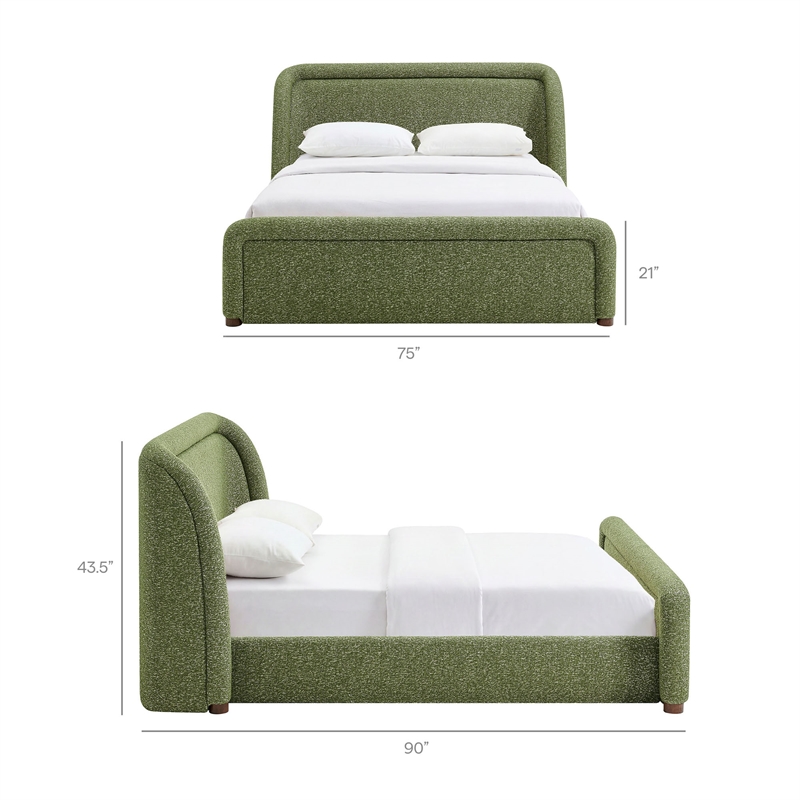 Tasmin Upholstered Fabric Queen Platform Bed with Rounded Headboard in Olive