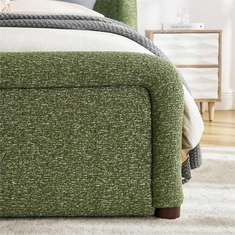 Tasmin Upholstered Fabric Queen Platform Bed with Rounded Headboard in Olive